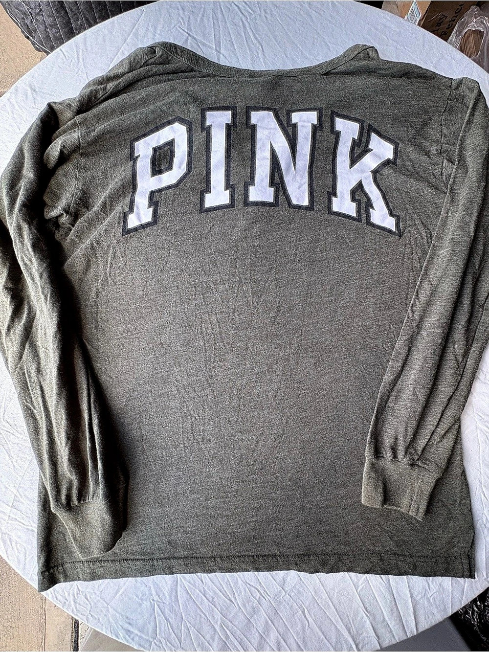 Victoria’s Secret PINK Gray Henley Long Sleeve Shirt Medium Back Logo